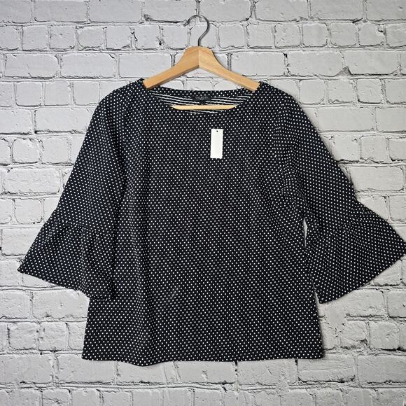 Talbots Cotton Blend Polka Dot Black White Flare Cuff Boxy Blouse New Size MP - Picture 1 of 11